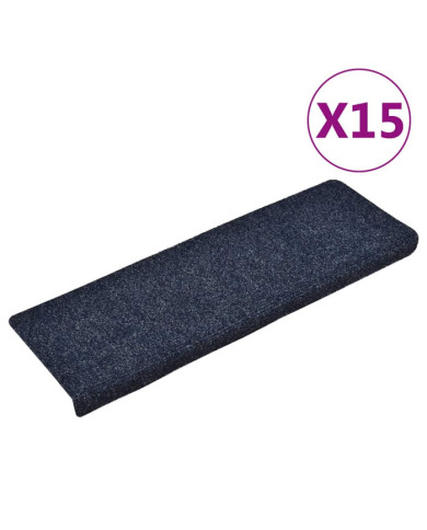 Tapis d'escalier 15 pcs Tissu aiguilleté 65x21x4 cm Bleu | Mobilier & Déco