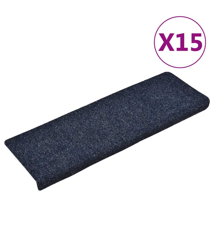 Tapis d'escalier 15 pcs Tissu aiguilleté 65x21x4 cm Bleu | Mobilier & Déco