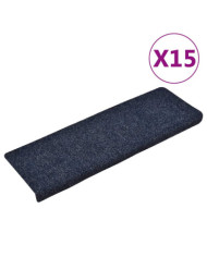 Tapis d'escalier 15 pcs Tissu aiguilleté 65x21x4 cm Bleu | Mobilier & Déco