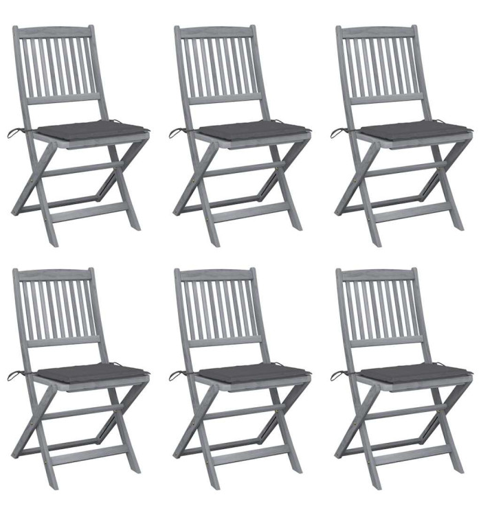 Chaises pliables d'extérieur lot de 6 et coussins Bois d'acacia | Mobilier & Déco