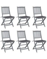 Chaises pliables d'extérieur lot de 6 et coussins Bois d'acacia | Mobilier & Déco