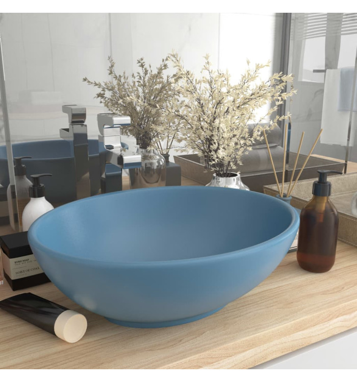 Lavabo ovale de luxe Bleu clair mat 40x33 cm Céramique | Mobilier & Déco
