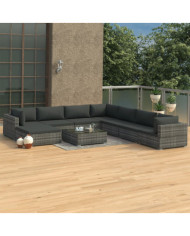 Salon de jardin 9 pcs avec coussins Résine tressée Gris | Mobilier & Déco