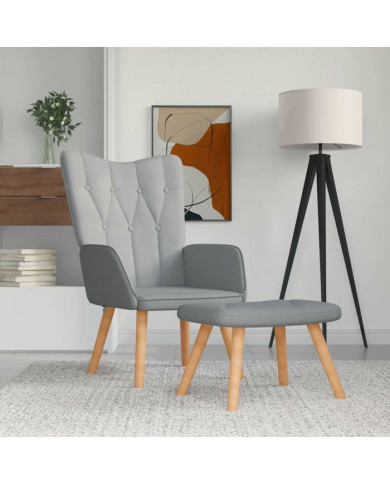 Chaise de relaxation avec tabouret Gris clair Tissu | Mobilier & Déco