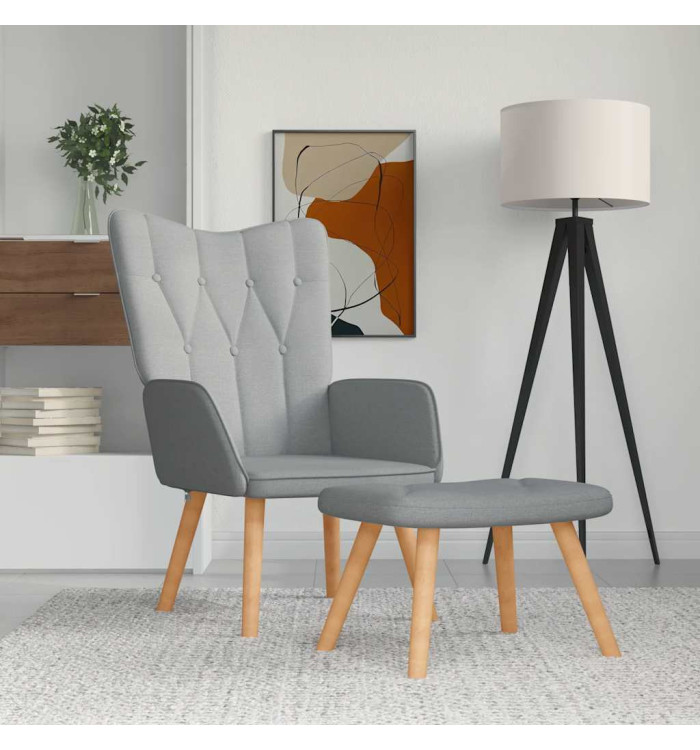 Chaise de relaxation avec tabouret Gris clair Tissu | Mobilier & Déco