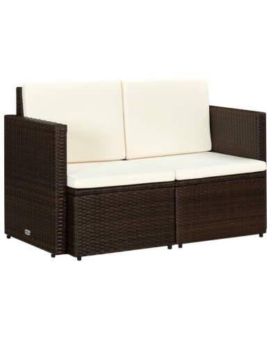 Canapé de jardin à 2 places avec coussins Marron Résine tressée | Mobilier & Déco