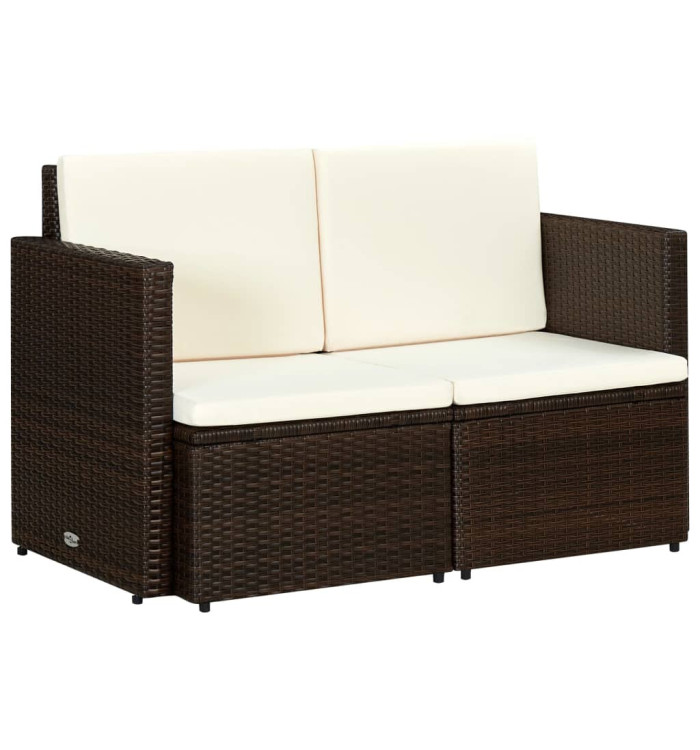Canapé de jardin à 2 places avec coussins Marron Résine tressée | Mobilier & Déco