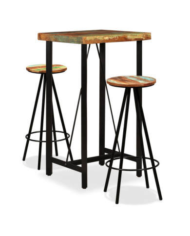 Ensemble de bar 3 pcs Bois de récupération massif | Mobilier & Déco