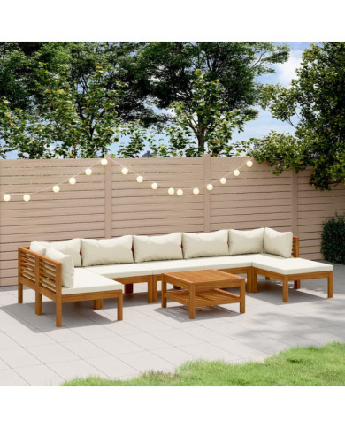 Salon de jardin 8 pcs avec coussin crème Bois d'acacia solide | Mobilier & Déco