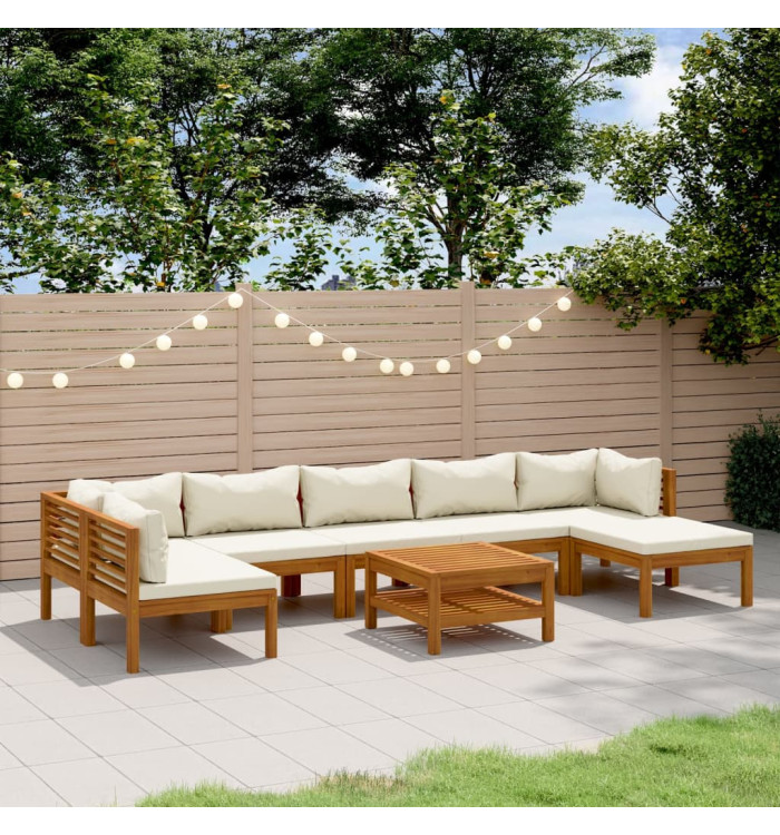 Salon de jardin 8 pcs avec coussin crème Bois d'acacia solide | Mobilier & Déco
