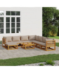 Salon de jardin 9 pcs avec coussins taupe bois massif | Mobilier & Déco