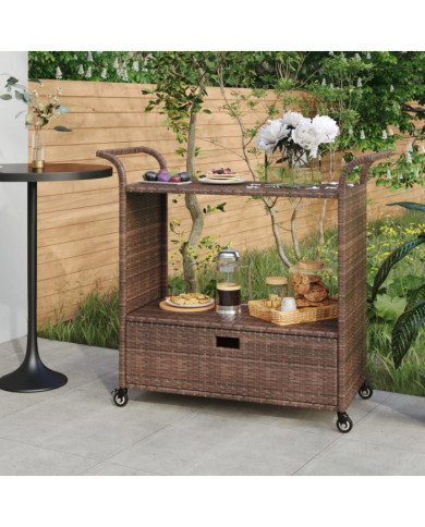 Chariot de bar avec tiroir Marron 100x45x97 cm Résine tressée | Mobilier & Déco