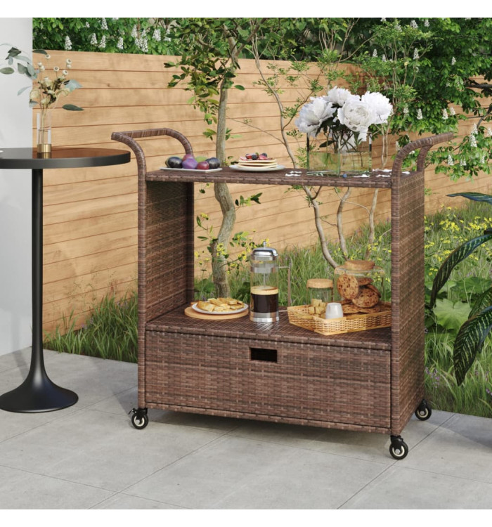 Chariot de bar avec tiroir Marron 100x45x97 cm Résine tressée | Mobilier & Déco