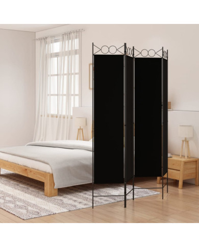 Cloison de séparation 4 panneaux Noir 160x200 cm Tissu | Mobilier & Déco