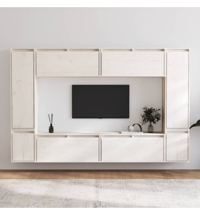 Meubles TV 8 pcs Blanc Bois massif de pin | Mobilier & Déco