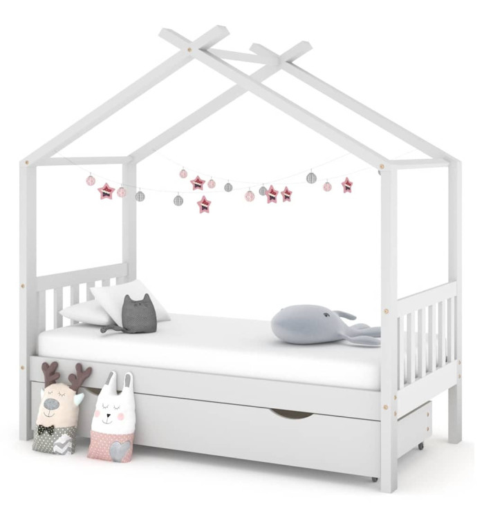 Cadre de lit enfant avec tiroir blanc pin massif 80x160 cm | Mobilier & Déco