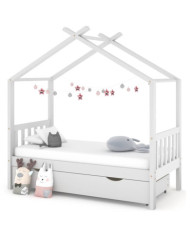 Cadre de lit enfant avec tiroir blanc pin massif 80x160 cm | Mobilier & Déco