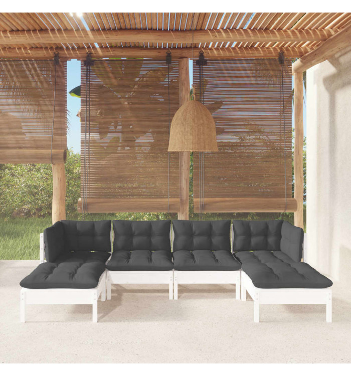 Salon de jardin 6 pcs avec coussins blanc bois de pin | Mobilier & Déco