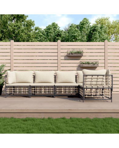Salon de jardin 5 pcs avec coussins anthracite résine tressée | Mobilier & Déco