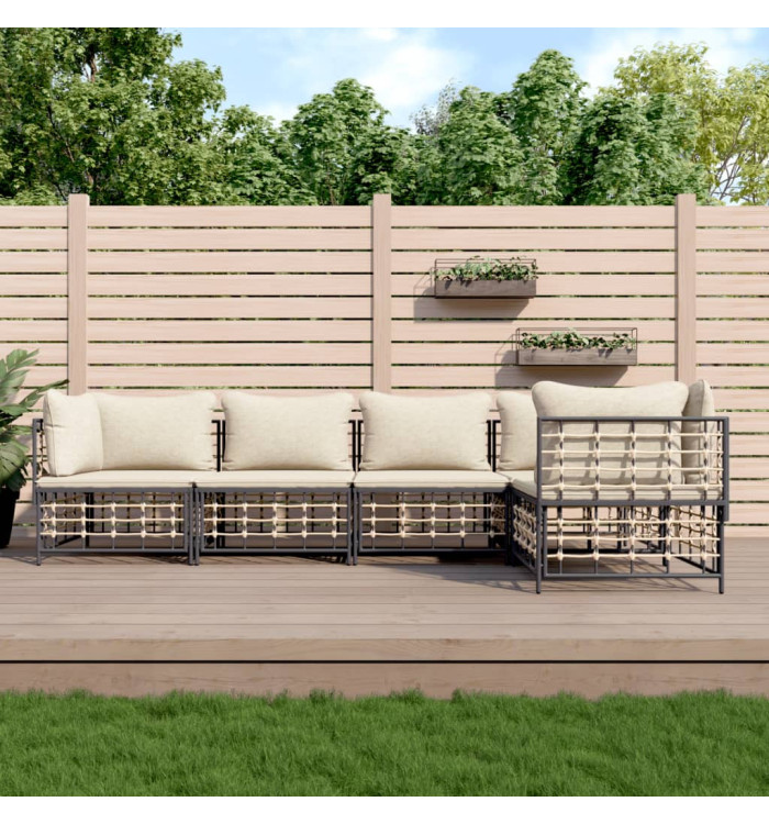 Salon de jardin 5 pcs avec coussins anthracite résine tressée | Mobilier & Déco
