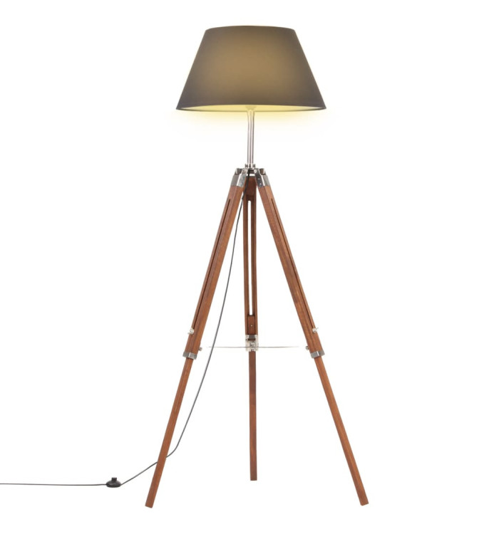 Lampadaire à trépied Marron miel et noir Bois de teck 141 cm | Mobilier & Déco