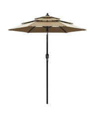 Parasol de jardin à 3 niveaux avec mât en aluminium taupe 2 m | Mobilier & Déco