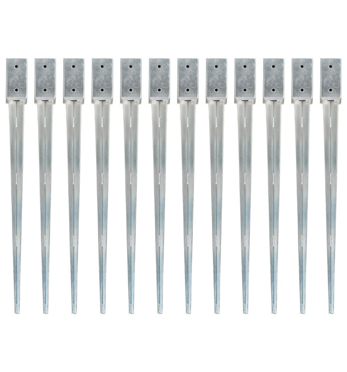 Piquets au sol 12 pcs Argenté 7x7x90 cm Acier galvanisé | Mobilier & Déco