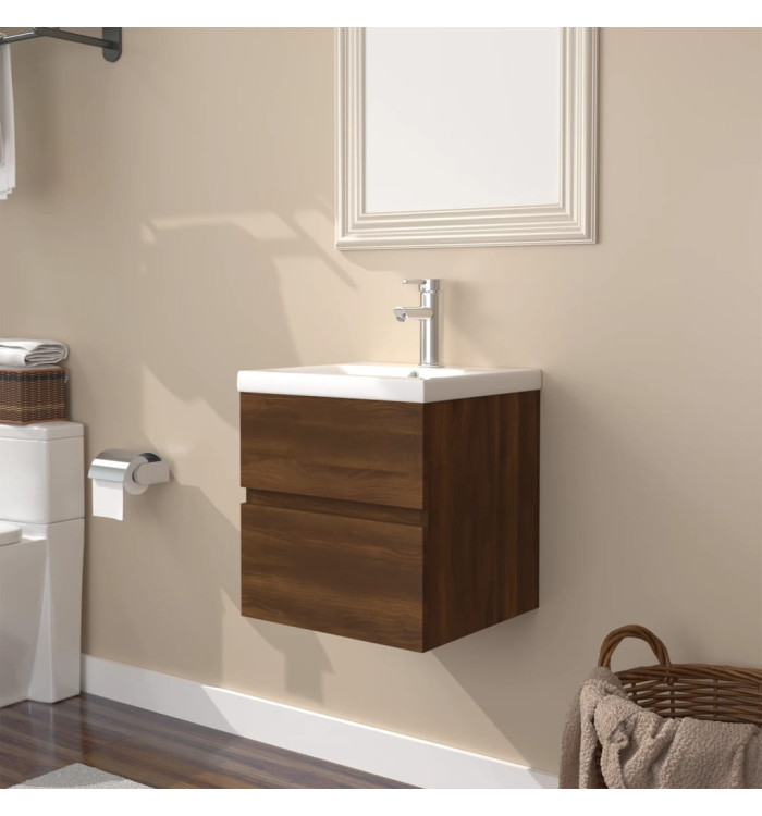 Meuble lavabo avec bassin intégré Chêne brun Bois d'ingénierie | Mobilier & Déco