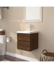 Meuble lavabo avec bassin intégré Chêne brun Bois d'ingénierie | Mobilier & Déco