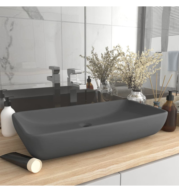 Lavabo de luxe rectangulaire Gris foncé mat 71x38 cm Céramique | Mobilier & Déco