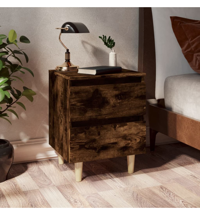 Table de chevet avec pieds en bois Chêne fumé 40x35x50 cm | Mobilier & Déco