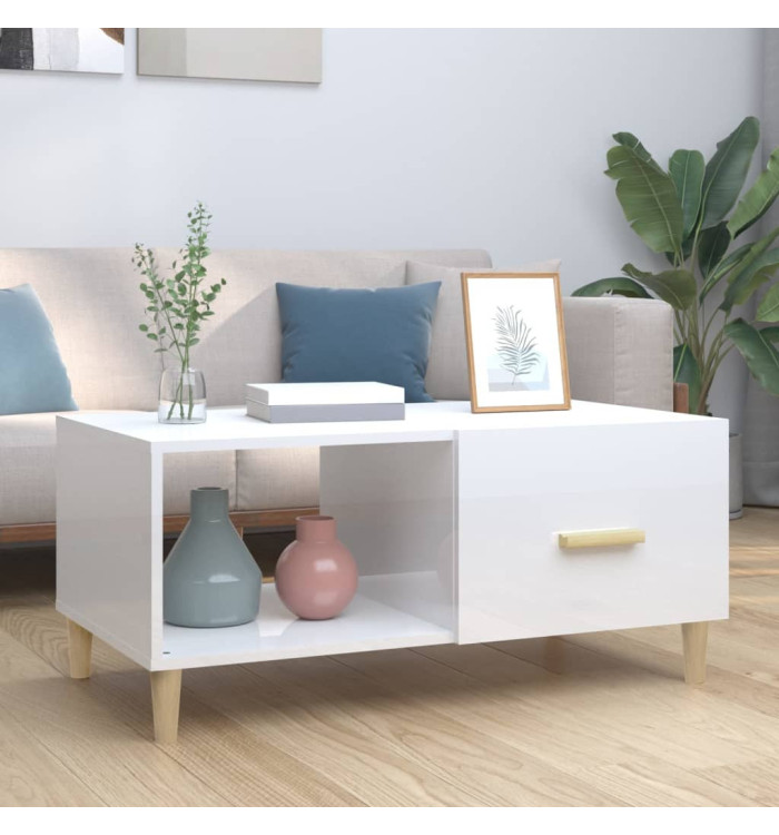 Table basse Blanc brillant 89,5x50x40 cm Bois d'ingénierie | Mobilier & Déco