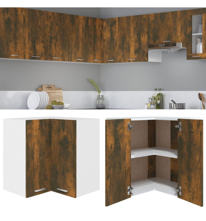 Armoire d'angle suspendue "Lyon" Chêne fumé Bois d'ingénierie | Mobilier & Déco