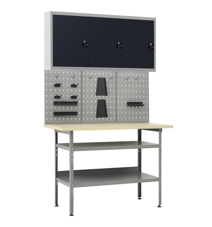 Établi avec 3 panneaux muraux et 1 armoire | Mobilier & Déco