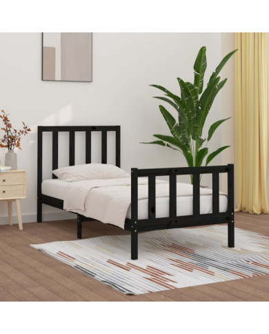 Cadre de lit sans matelas noir 100x200 cm bois massif | Mobilier & Déco