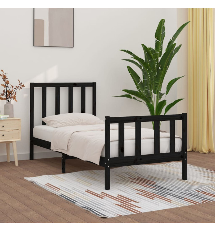Cadre de lit sans matelas noir 100x200 cm bois massif | Mobilier & Déco