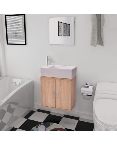 Meubles de salle de bains trois pièces Beige | Mobilier & Déco