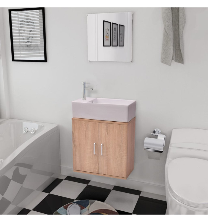 Meubles de salle de bains trois pièces Beige | Mobilier & Déco