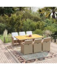 Ensemble à manger de jardin et coussins 7 pcs Poly rotin Beige | Mobilier & Déco