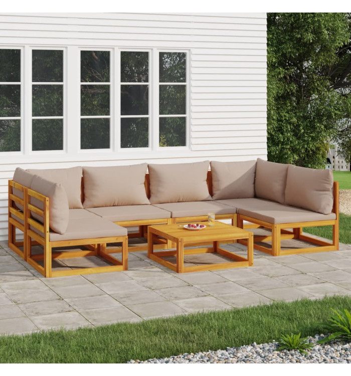 Salon de jardin 7 pcs avec coussins taupe bois massif | Mobilier & Déco