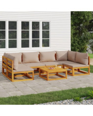 Salon de jardin 7 pcs avec coussins taupe bois massif | Mobilier & Déco