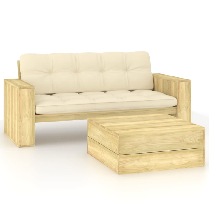 Salon de jardin 2 pcs avec coussins bois de pin imprégné | Mobilier & Déco