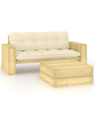 Salon de jardin 2 pcs avec coussins bois de pin imprégné | Mobilier & Déco