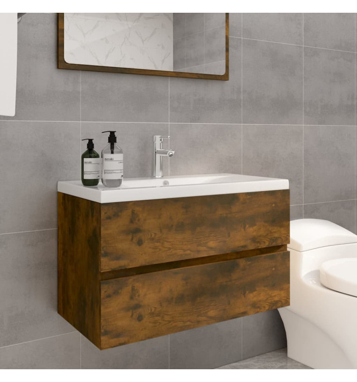 Meuble lavabo avec bassin intégré Chêne fumé Bois d'ingénierie | Mobilier & Déco