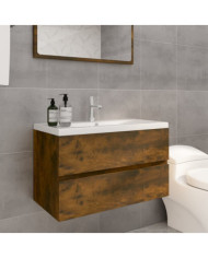 Meuble lavabo avec bassin intégré Chêne fumé Bois d'ingénierie | Mobilier & Déco