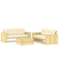 Salon de jardin 3 pcs avec coussins bois de pin imprégné | Mobilier & Déco