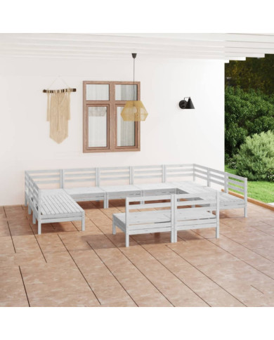 Salon de jardin 11 pcs Blanc Bois de pin massif | Mobilier & Déco