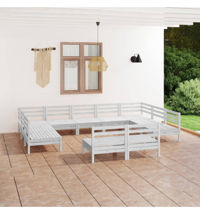 Salon de jardin 11 pcs Blanc Bois de pin massif | Mobilier & Déco