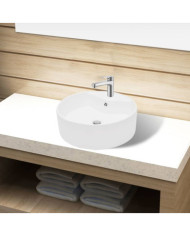 Lavabo à trou de trop-plein/robinet céramique Blanc Rond | Mobilier & Déco