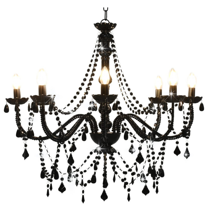 Lustre à perles Noir 8 ampoules E14 | Mobilier & Déco